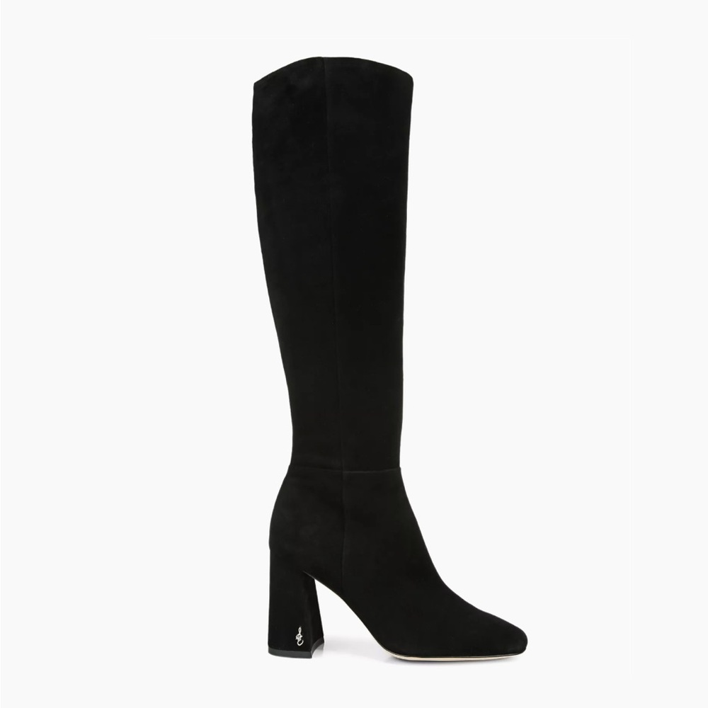 Sam Edelman Clarem Black Suede Square Toe Block Heel Knee High Boots Womens 8.5